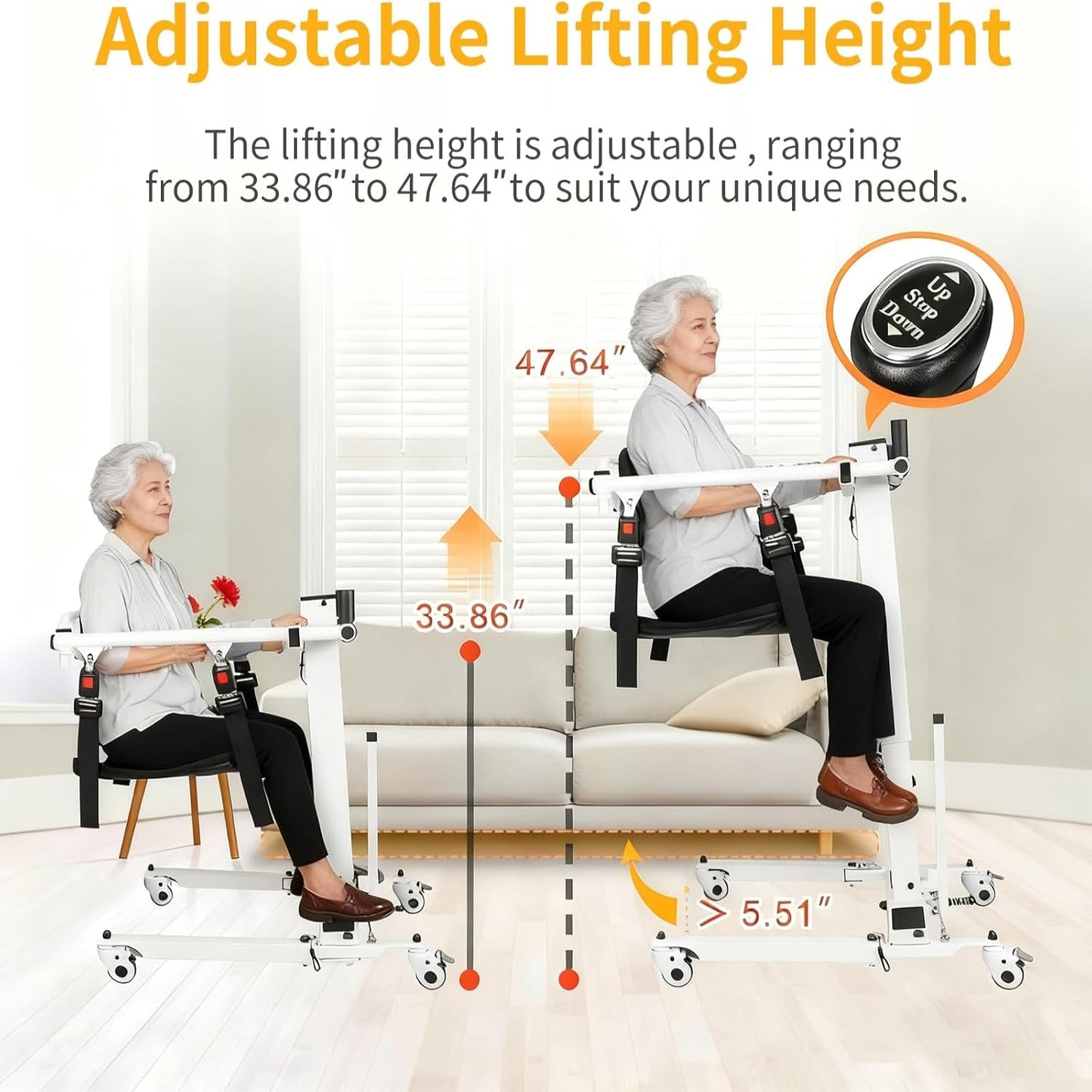 Upgrade Electric Transfer Lift - Foldable Patient Lift Transfer Chair for Car- Handicap Lift Shower Chair, Bathroom Wheelchairs Transfer Chairs for Seniors, Adults & Disabled