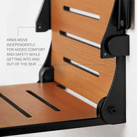 Silhouette Comfort Folding Wall Mount Shower Bench Seat with Arms, White Seat with Matte Black Frame