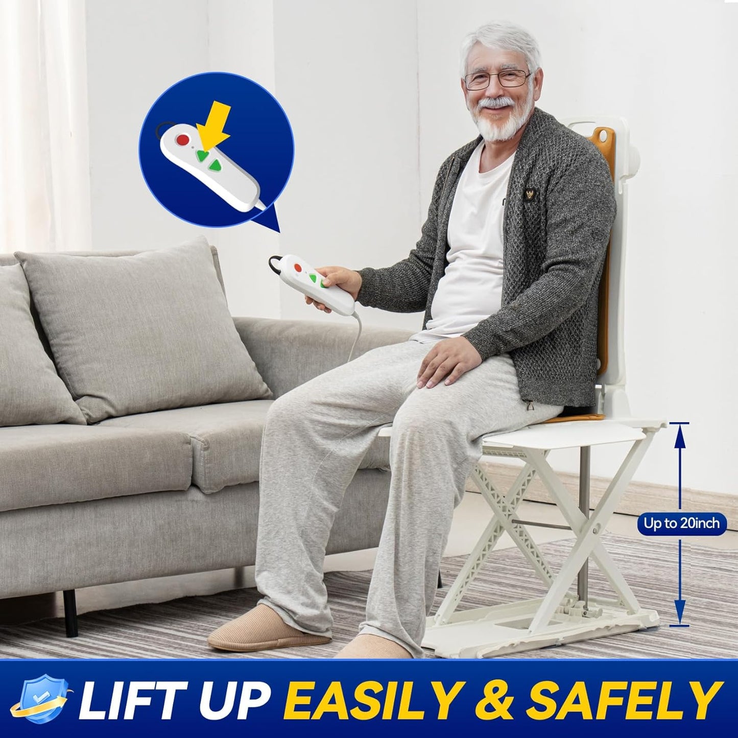 Electric Chair Lift, FSA & HSA Eligible, up to 20Inch Floor Lift for Elderly Falls ,IP68 Waterproof Bath Tub Lift for Seniors, up to 300Lbs Lift Chair, for Home Floor Bathtub, 2Nd Gen Version
