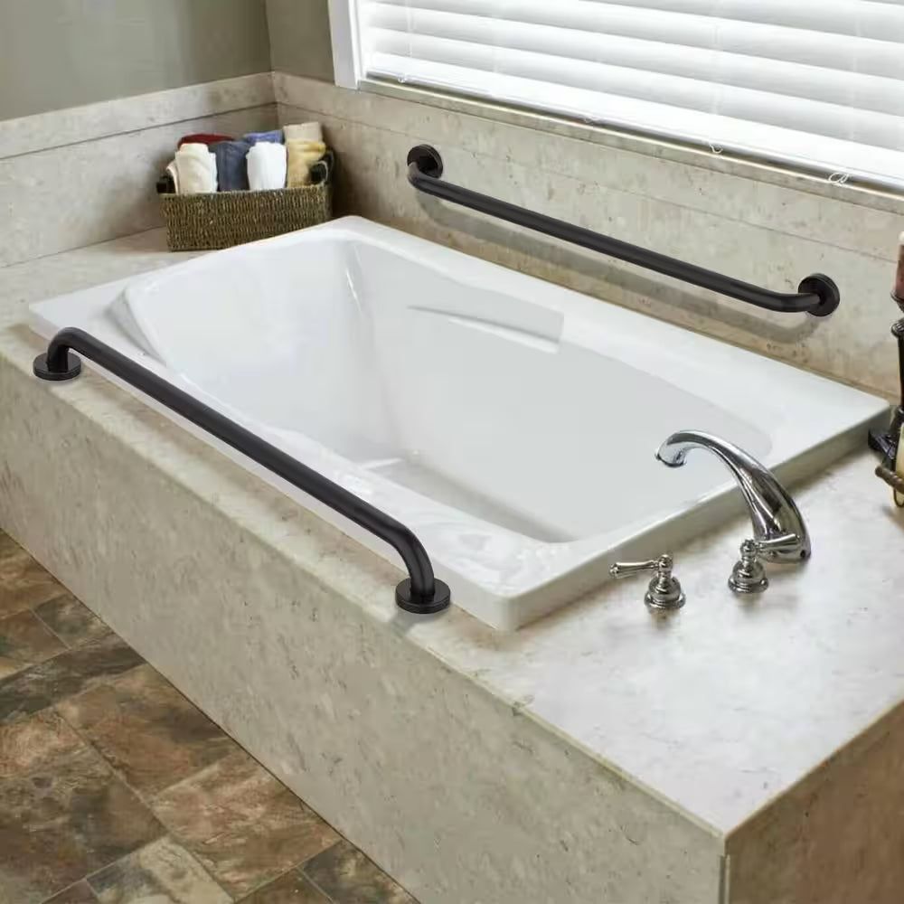 36 In. anti Slip Shower Grab Bar in Black, Knurled Bathroom Grab Bar, Safety Hand Rail Support for Handicap Elderly