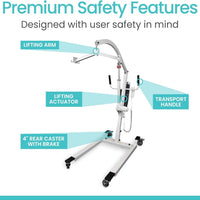 Electric Patient Lift Built for Safe Home Transfers, 400lb Capacity, LCD Display, Swan Neck Design
