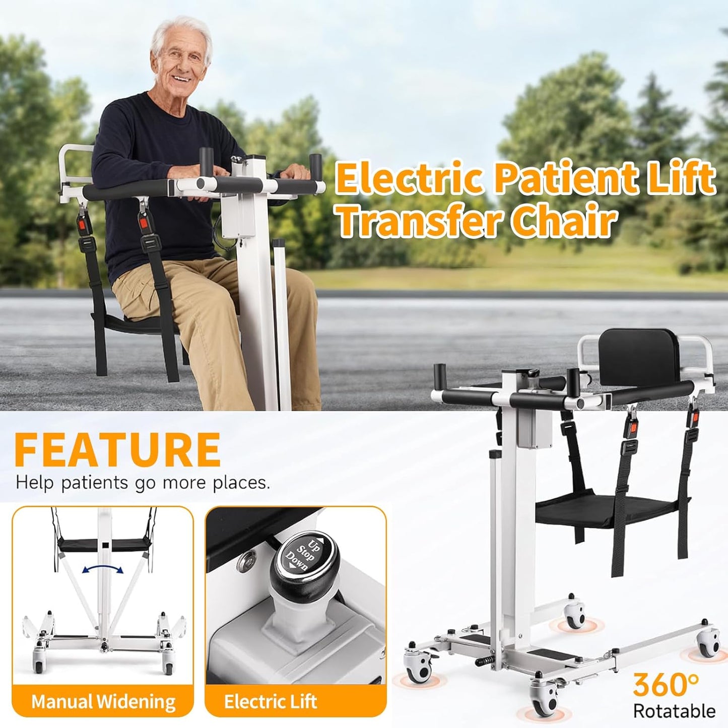 Upgrade Electric Transfer Lift - Foldable Patient Lift Transfer Chair for Car- Handicap Lift Shower Chair, Bathroom Wheelchairs Transfer Chairs for Seniors, Adults & Disabled