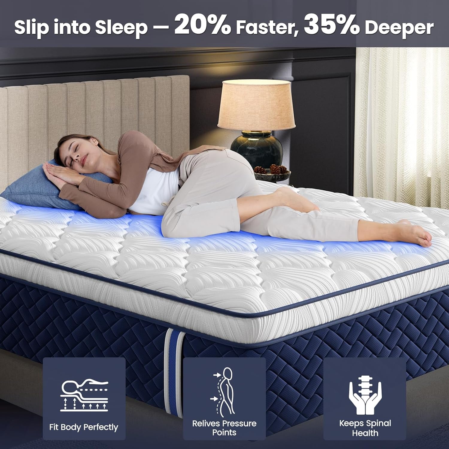 Firm Queen Mattress 14 Inch - Hotel Collection Hybrid Mattress with 7-Zone Support for Spinal Alignment, Extra Back & Hip Support, Fiberglass-Free, Certipur-Us Certified, 365-Night Trial