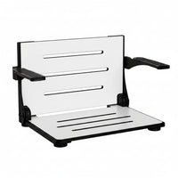 Silhouette Comfort Folding Wall Mount Shower Bench Seat with Arms, White Seat with Matte Black Frame