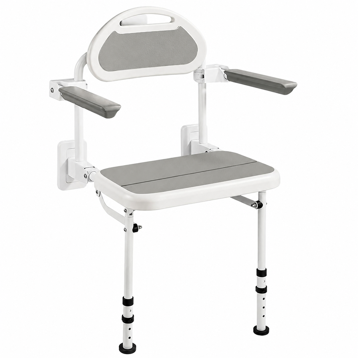 Wall Mounted Folding Shower Seat for Seniors & Disabled - 360Lb Heavy Duty Fold down Shower Chair with Adjustable Height, with Armrests & Backrest - Safe Bath Bench for Elderly, Pregnant Women, Adults