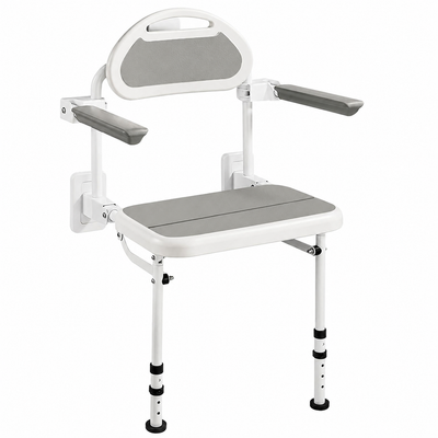 Wall Mounted Folding Shower Seat for Seniors & Disabled - 360Lb Heavy Duty Fold down Shower Chair with Adjustable Height, with Armrests & Backrest - Safe Bath Bench for Elderly, Pregnant Women, Adults