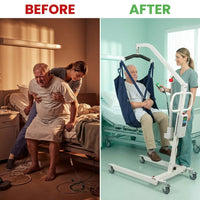 Electric Patient Lift for Home - Transfer Assist Device - Medical Transport Aid - Portable Lifter for Elderly, Bariatric, Handicap, Men & Women — Before & After