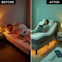 Gray Twin XL Adjustable Bed Frame with 12 In.Cooling Gel Memory Foam Mattress, Massage, USB, Under-Bed Light, Remote/App — Before & After