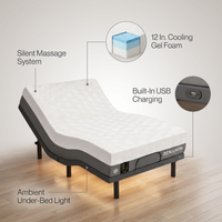 Gray Twin XL Adjustable Bed Frame with 12 In.Cooling Gel Memory Foam Mattress, Massage, USB, Under-Bed Light, Remote/App — infographic