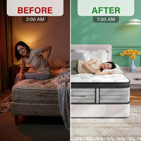 King Size Mattress, 14 Inch King Mattress in a Box, Hybrid Matress with Memory Foam & Individual Pocket Springs, Medium Firm Feel, Edge Support, Motion Isolation, Pressure Relief — Before & After
