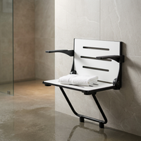 Silhouette Comfort Folding Wall Mount Shower Bench Seat with Arms, White Seat with Matte Black Frame — Studio Shot