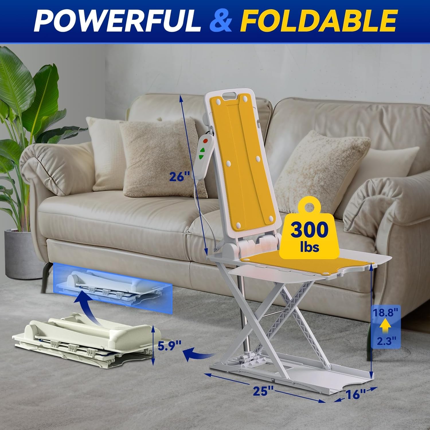 Electric Chair Lift, FSA & HSA Eligible, up to 20Inch Floor Lift for Elderly Falls ,IP68 Waterproof Bath Tub Lift for Seniors, up to 300Lbs Lift Chair, for Home Floor Bathtub, 2Nd Gen Version