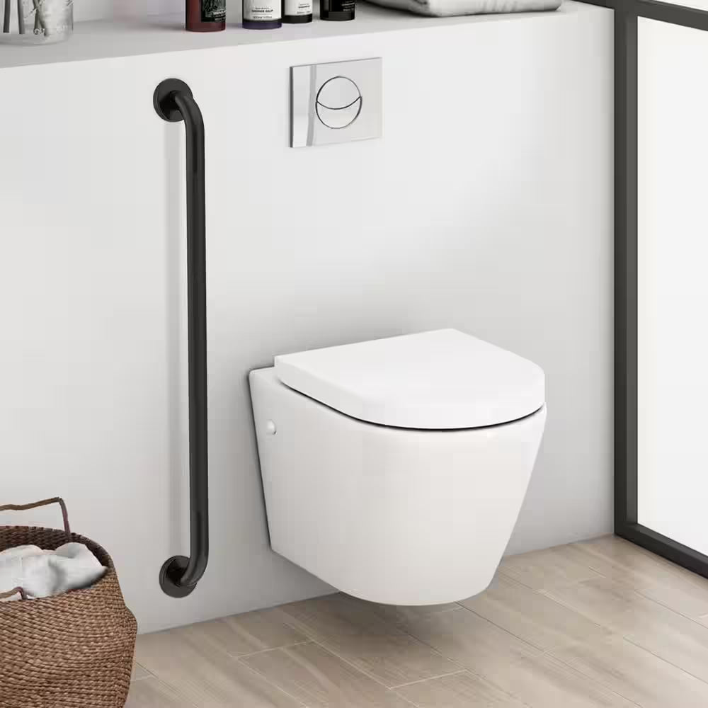 36 In. anti Slip Shower Grab Bar in Black, Knurled Bathroom Grab Bar, Safety Hand Rail Support for Handicap Elderly