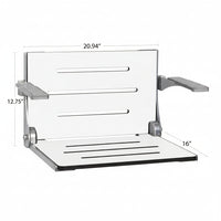 Silhouette Comfort Folding Wall Mount Shower Bench Seat with Arms, White Seat with Matte Black Frame