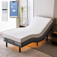 Gray Twin XL Adjustable Bed Frame with 12 In.Cooling Gel Memory Foam Mattress, Massage, USB, Under-Bed Light, Remote/App