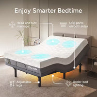 Gray Twin XL Adjustable Bed Frame with 12 In.Cooling Gel Memory Foam Mattress, Massage, USB, Under-Bed Light, Remote/App