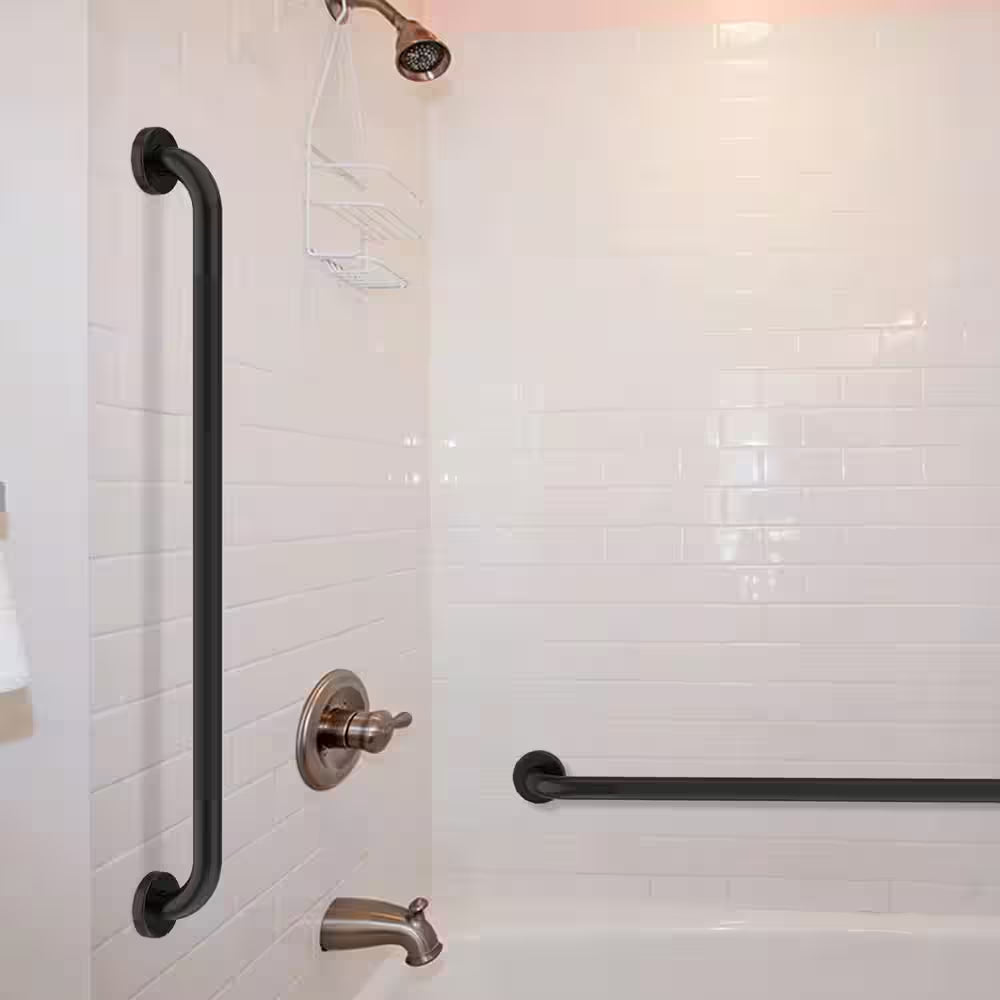 36 In. anti Slip Shower Grab Bar in Black, Knurled Bathroom Grab Bar, Safety Hand Rail Support for Handicap Elderly
