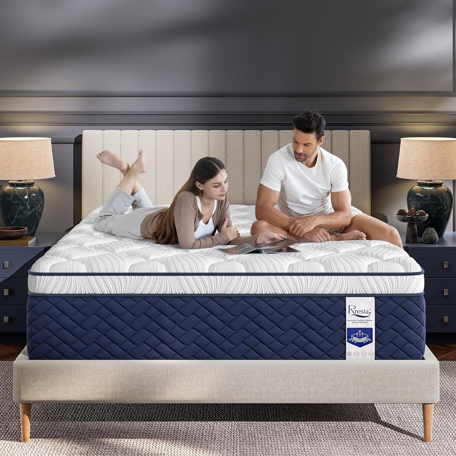 Firm Queen Mattress 14 Inch - Hotel Collection Hybrid Mattress with 7-Zone Support for Spinal Alignment, Extra Back & Hip Support, Fiberglass-Free, Certipur-Us Certified, 365-Night Trial
