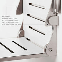 Silhouette Comfort Folding Wall Mount Shower Bench Seat with Arms, White Seat with Matte Black Frame