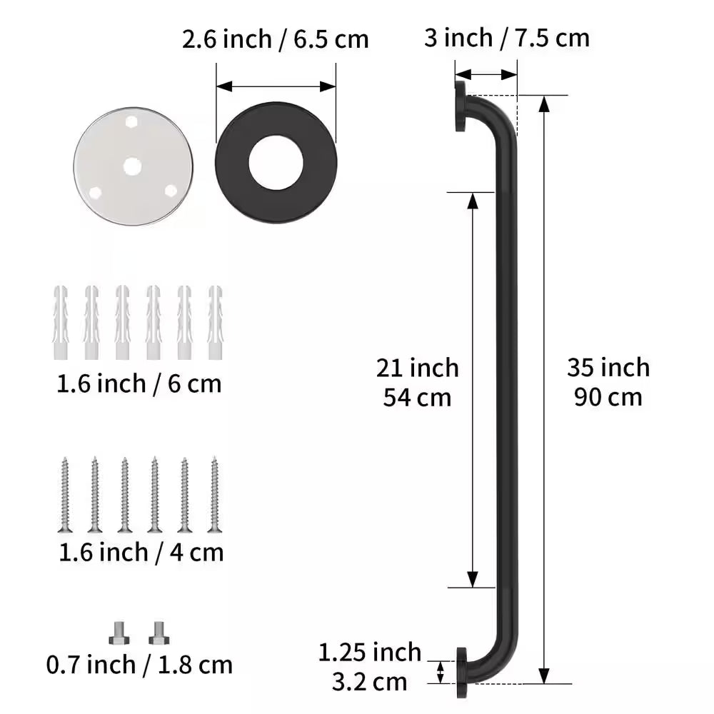 36 In. anti Slip Shower Grab Bar in Black, Knurled Bathroom Grab Bar, Safety Hand Rail Support for Handicap Elderly